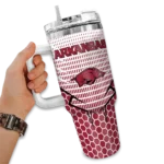 custom arkansas razorbacks hex texture red curved tumbler best selling.webp