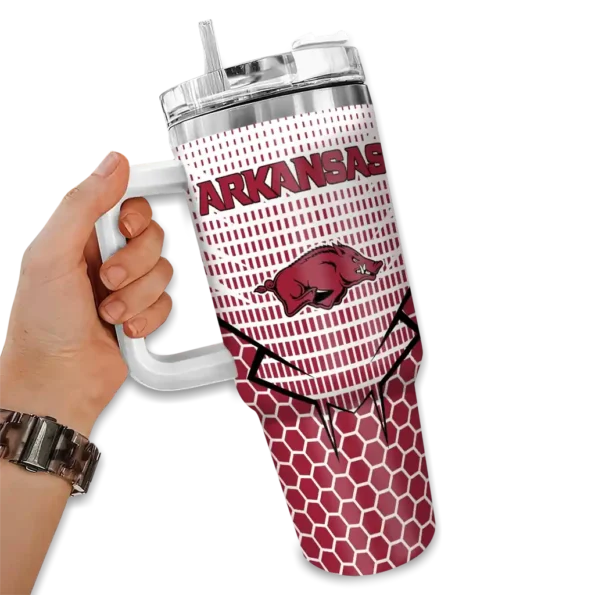 custom arkansas razorbacks hex texture red curved tumbler fashion forward.webp