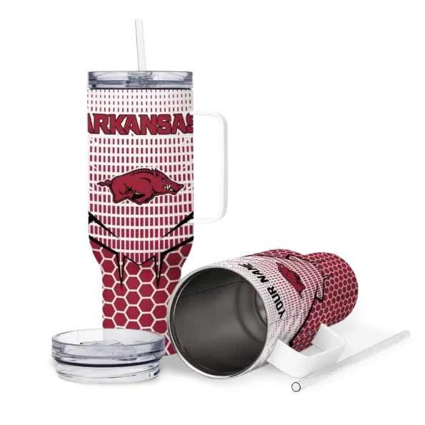 custom arkansas razorbacks hex texture red curved tumbler high quality.webp