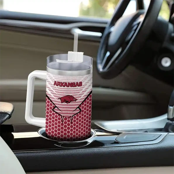 custom arkansas razorbacks hex texture red curved tumbler trendy.webp