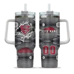 custom arkansas razorbacks superman shield red gray curved tumbler best selling.webp