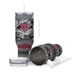 custom arkansas razorbacks superman shield red gray curved tumbler best selling.webp