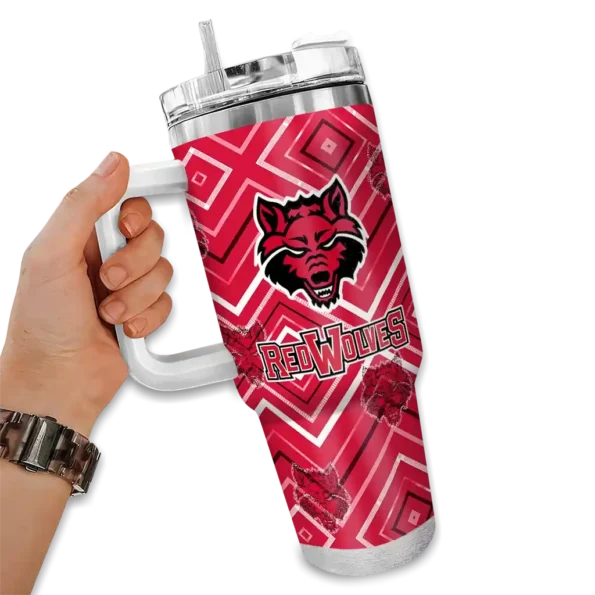 custom arkansas state red wolves bold diamonds scarlet curved tumbler fashion forward.webp