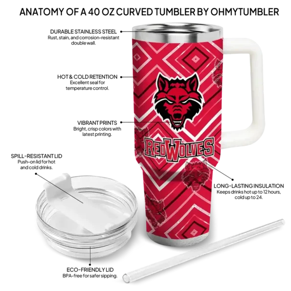 custom arkansas state red wolves bold diamonds scarlet curved tumbler new arrival.webp
