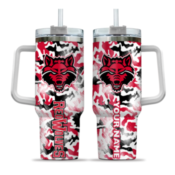 custom arkansas state red wolves camo mashup scarlet white curved tumbler best selling.webp