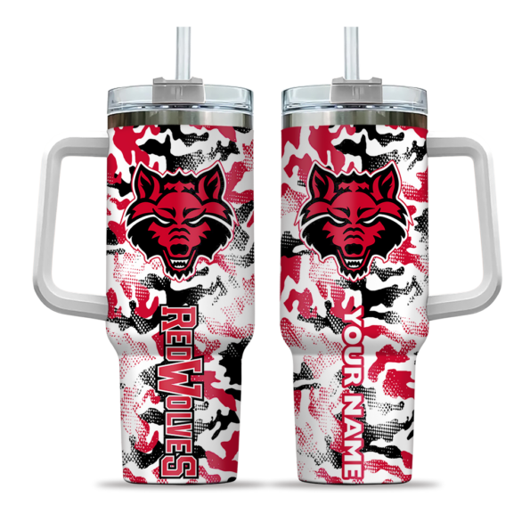custom arkansas state red wolves camo mashup scarlet white curved tumbler best selling.webp