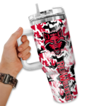 custom arkansas state red wolves camo mashup scarlet white curved tumbler best selling.webp