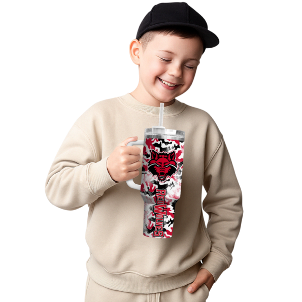 custom arkansas state red wolves camo mashup scarlet white curved tumbler latest model.webp