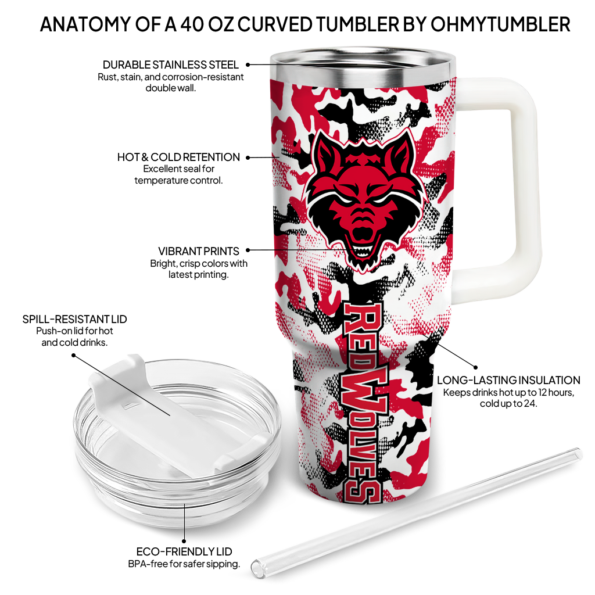 custom arkansas state red wolves camo mashup scarlet white curved tumbler new arrival.webp