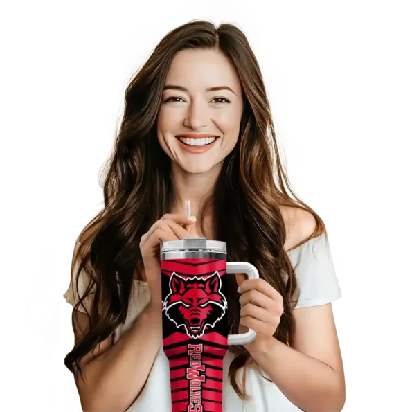 custom arkansas state red wolves chevron layers scarlet curved tumbler premium grade.webp