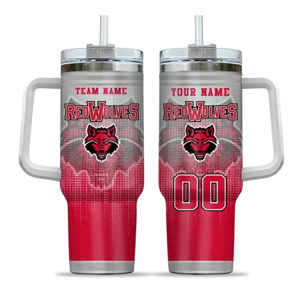 custom arkansas state red wolves gradient dots scarlet curved tumbler best selling.webp