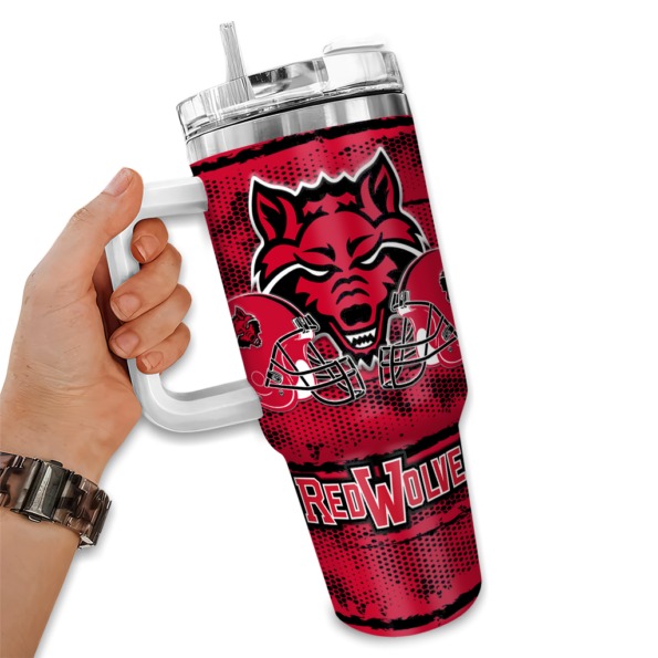 custom arkansas state red wolves honey streaks scarlet curved tumbler fashion forward.webp
