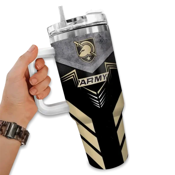 custom army black knights arrow armor gold black curved tumbler fashion forward.webp