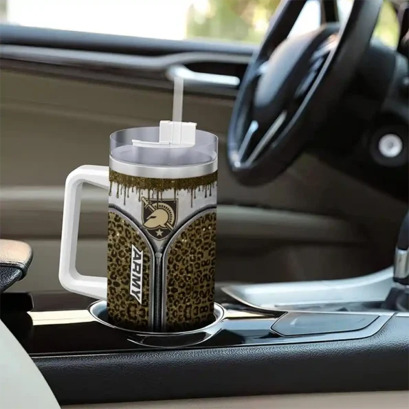 custom army black knights leopard zipper gold curved tumbler trendy.webp