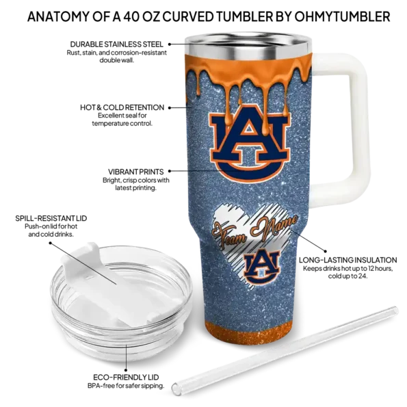 custom auburn tigers heart helmet motif navy blue curved tumbler new arrival.webp