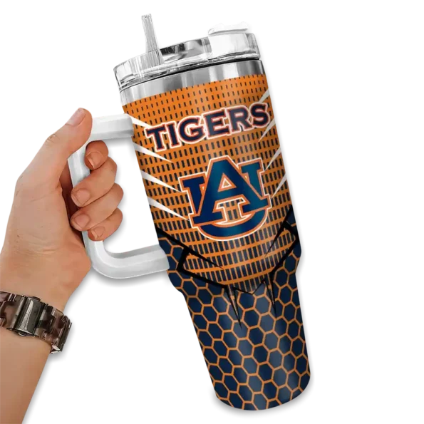 custom auburn tigers hex texture navy blue curved tumbler fashion forward.webp
