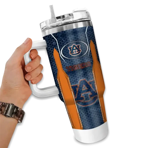 custom auburn tigers hexagon armor navy blue curved tumbler fashion forward.webp