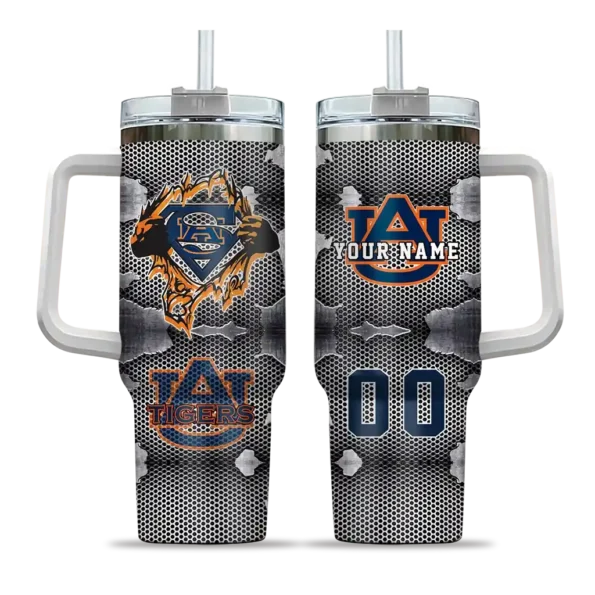 custom auburn tigers superman shield navy blue gray curved tumbler best selling.webp