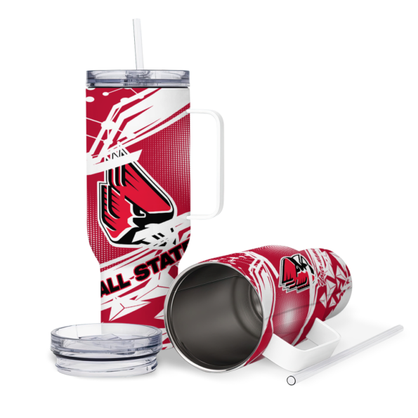 custom ball state cardinals abstract paths red curved tumbler high quality.webp
