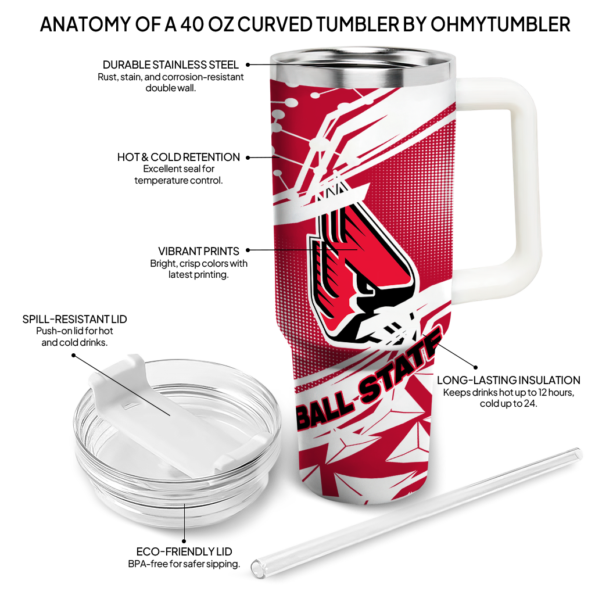 custom ball state cardinals abstract paths red curved tumbler new arrival.webp