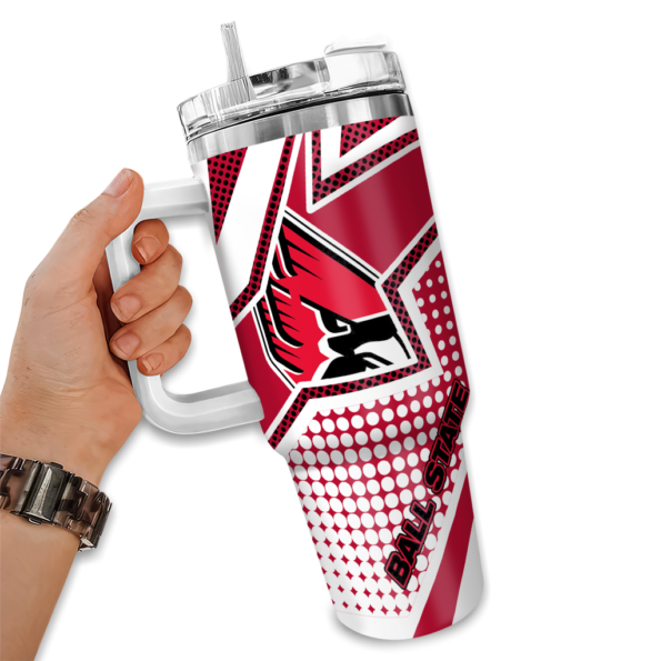 custom ball state cardinals arrow burst red curved tumbler fashion forward.webp