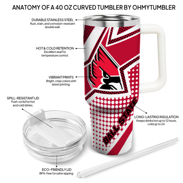 custom ball state cardinals arrow burst red curved tumbler new arrival.webp