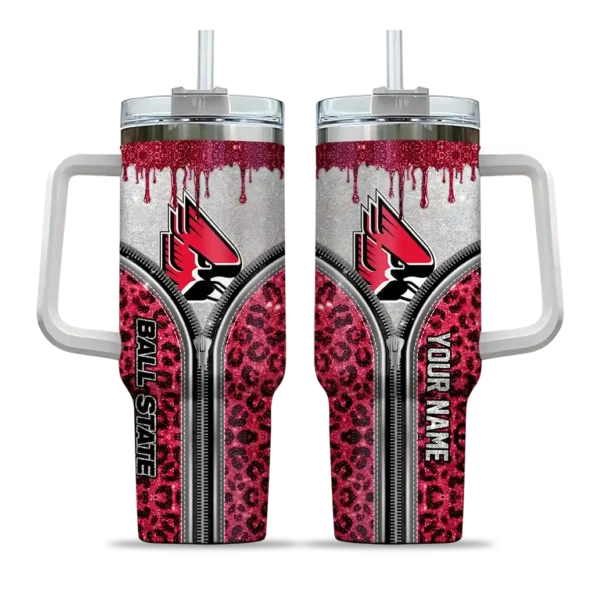 custom ball state cardinals leopard zipper red curved tumbler best selling.webp