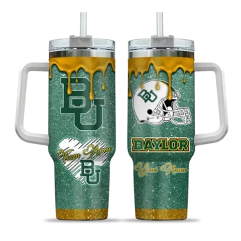 custom baylor bears heart helmet motif green curved tumbler best selling.webp