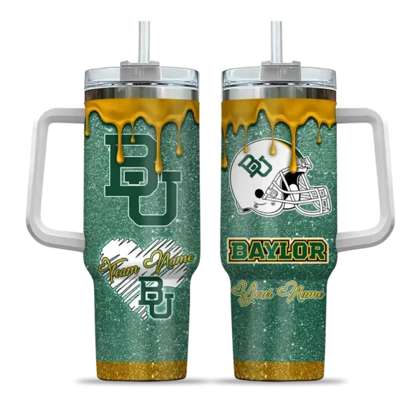 custom baylor bears heart helmet motif green curved tumbler best selling.webp