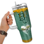 custom baylor bears heart helmet motif green curved tumbler best selling.webp