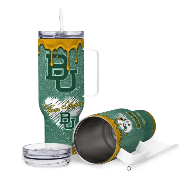 custom baylor bears heart helmet motif green curved tumbler high quality.webp