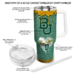 custom baylor bears heart helmet motif green curved tumbler best selling.webp