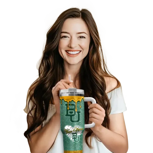 custom baylor bears heart helmet motif green curved tumbler premium grade.webp