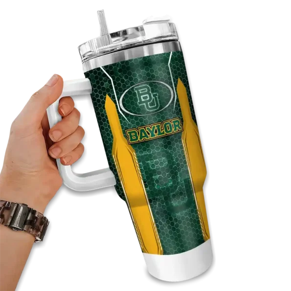 custom baylor bears hexagon armor green curved tumbler fashion forward.webp