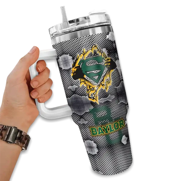 custom baylor bears superman shield green gray curved tumbler fashion forward.webp