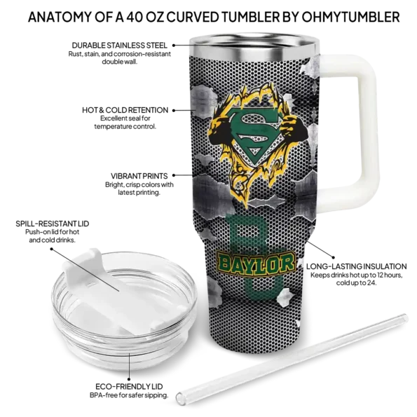 custom baylor bears superman shield green gray curved tumbler new arrival.webp