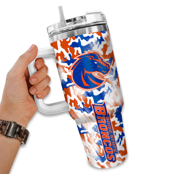 custom boise state broncos camo mashup orange white curved tumbler fashion forward.webp