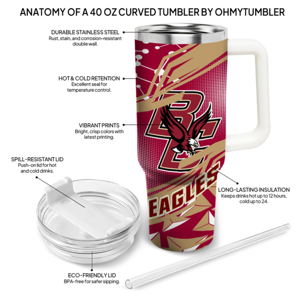custom boston college eagles abstract paths maroon curved tumbler new arrival.webp