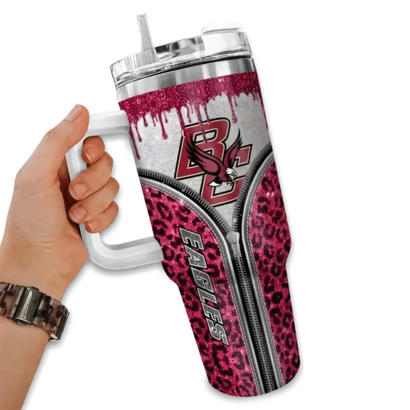 custom boston college eagles leopard zipper maroon curved tumbler fashion forward.webp