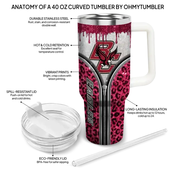 custom boston college eagles leopard zipper maroon curved tumbler new arrival.webp