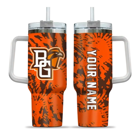 custom bowling green falcons burst swirl orange curved tumbler best selling.webp