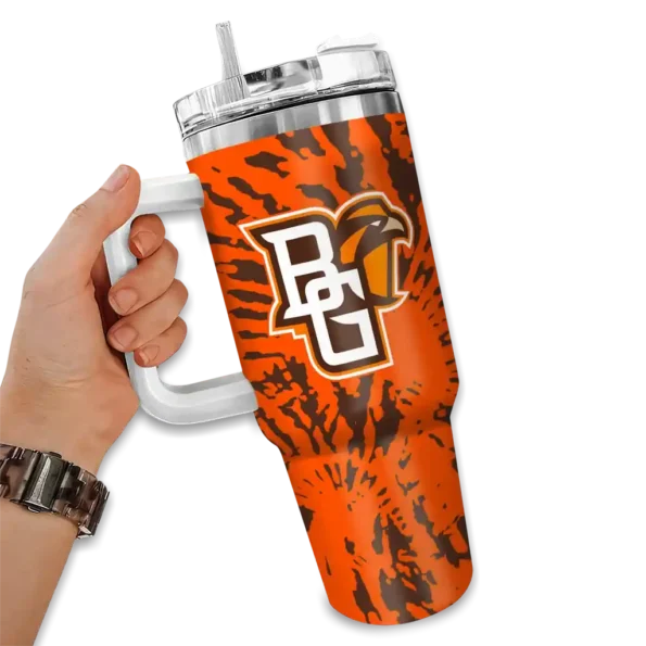 custom bowling green falcons burst swirl orange curved tumbler fashion forward.webp