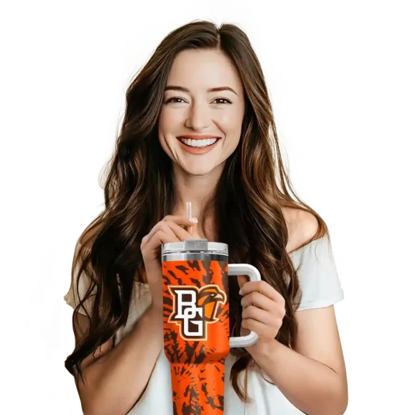 custom bowling green falcons burst swirl orange curved tumbler premium grade.webp