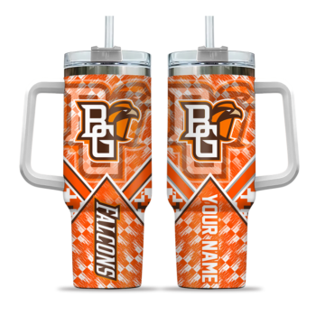 custom bowling green falcons chevron angle orange curved tumbler best selling.webp