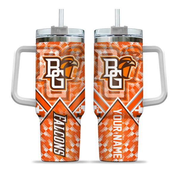 custom bowling green falcons chevron angle orange curved tumbler best selling.webp