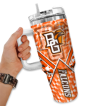 custom bowling green falcons chevron angle orange curved tumbler best selling.webp
