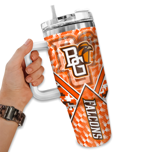 custom bowling green falcons chevron angle orange curved tumbler fashion forward.webp
