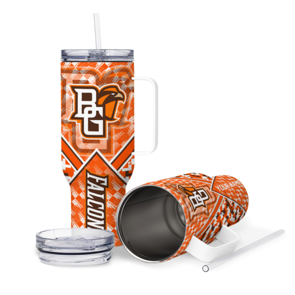 custom bowling green falcons chevron angle orange curved tumbler high quality.webp