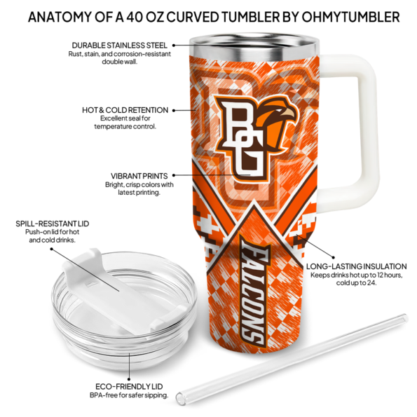 custom bowling green falcons chevron angle orange curved tumbler new arrival.webp