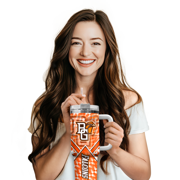 custom bowling green falcons chevron angle orange curved tumbler premium grade.webp